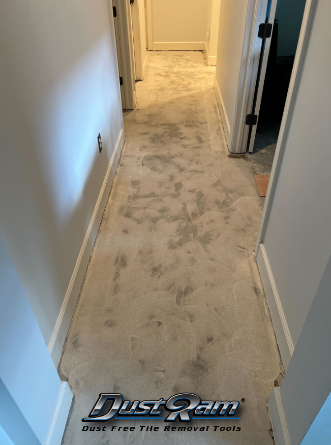 hallway tile removal scarified concrete