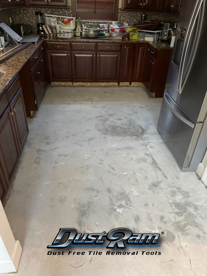 kitchen subfloor after tile was removed